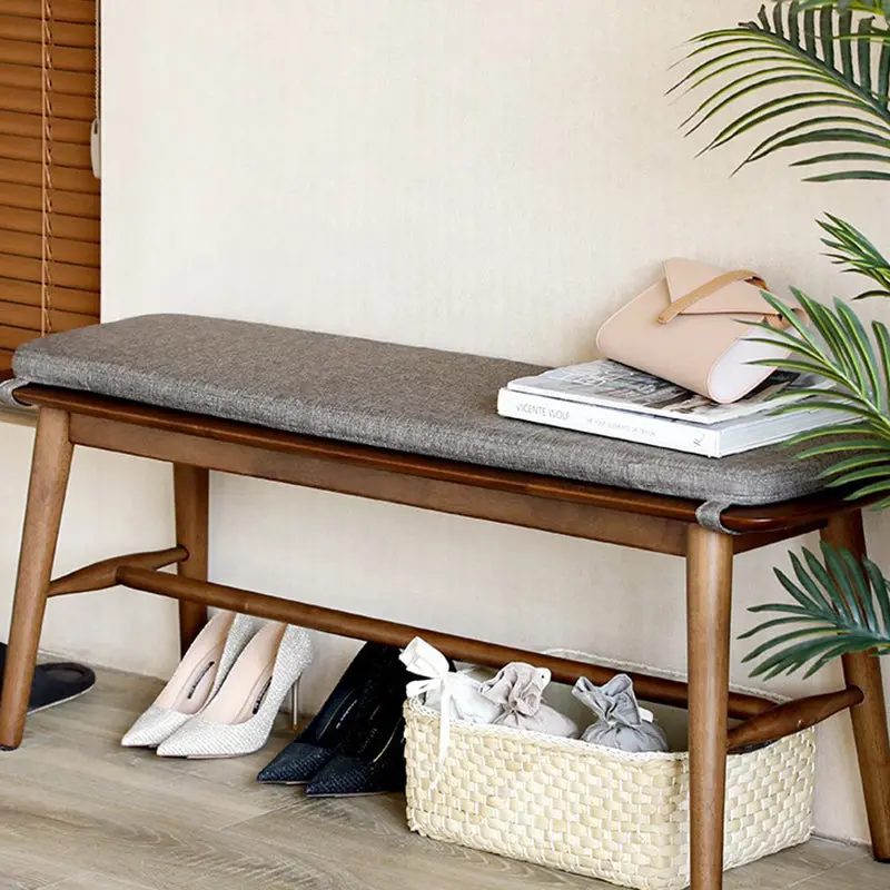 Contemporary Scandinavian Rectangular Trapezoidal Support Fabric Rubberwood Shoe Bench Low Stool For Living Room