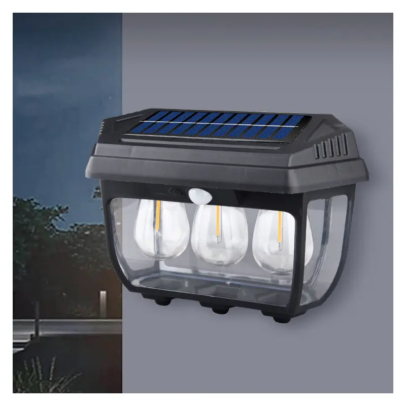 Modern Minimalist Solar Waterproof Rectangular Iron Glass LED Wall Sconce Lamp For Outdoor Patio