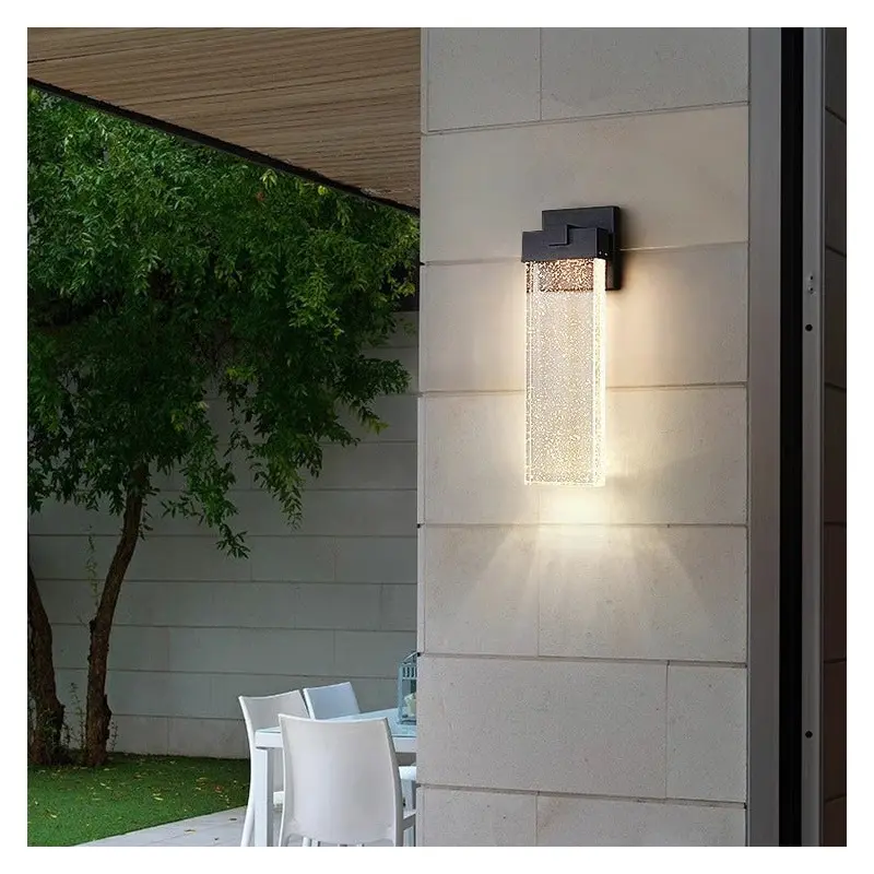 Modern Minimalist Waterproof Rectangle Aluminum Bubble Crystal LED Wall Sconce Lamp For Outdoor Patio
