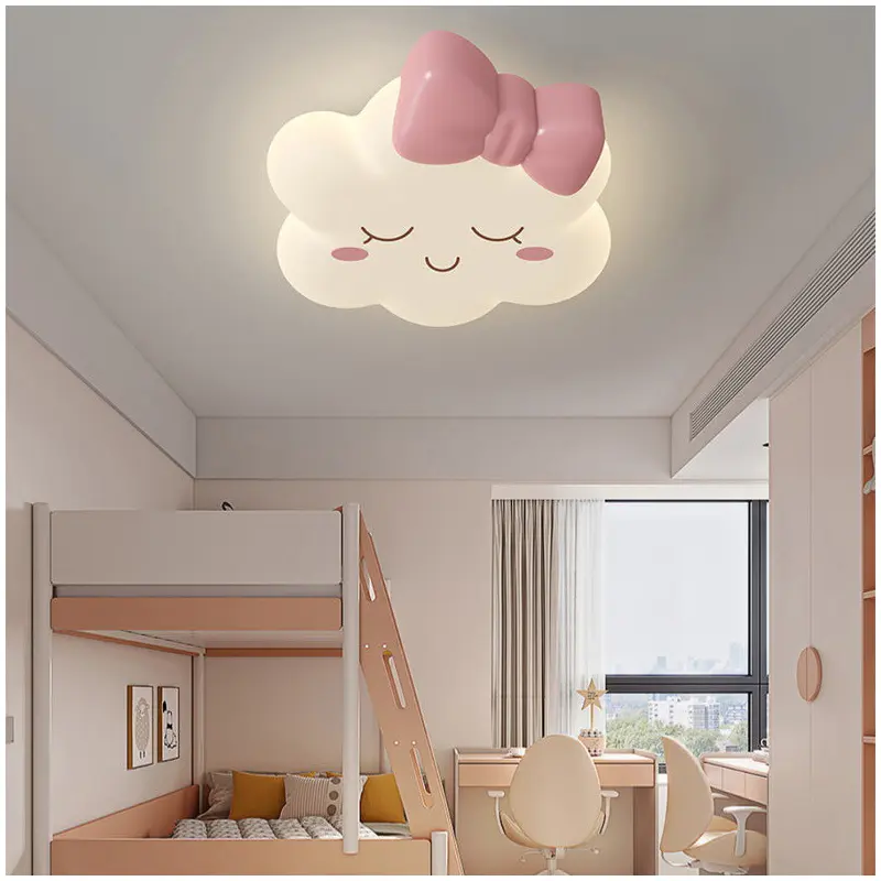Contemporary Creative Bow Crown Santa Hat Iron PE Lampshade LED Flush Mount Ceiling Light For Bedroom