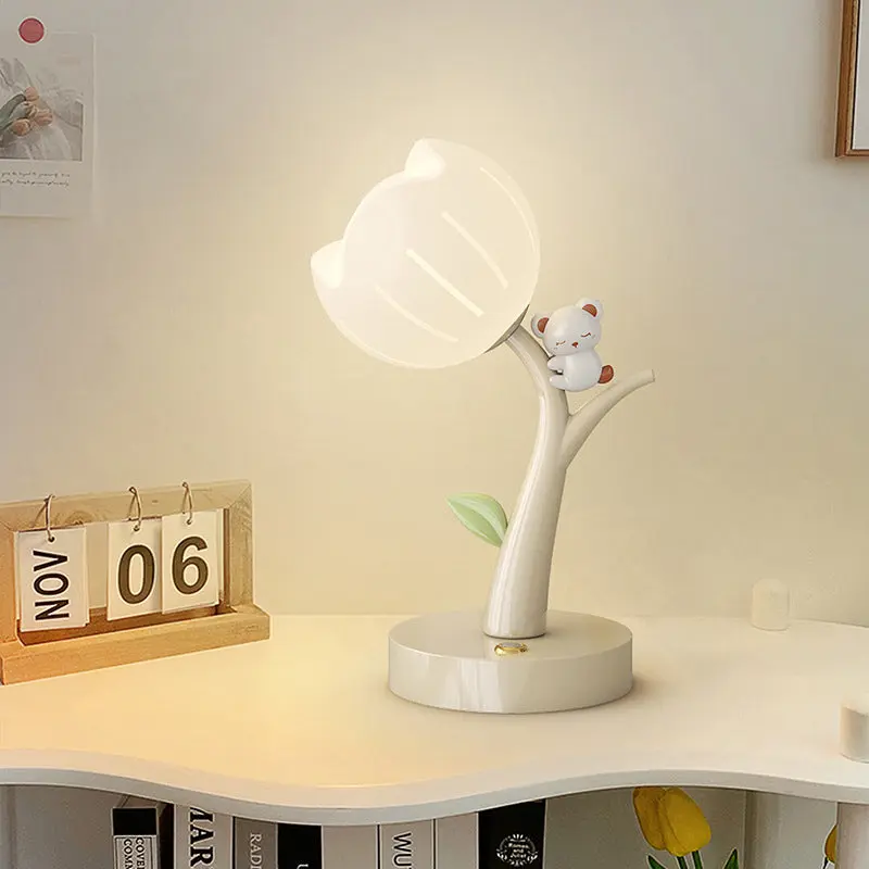 Contemporary Creative Flower PE Lampshade Iron Base LED Table Lamp For Living Room