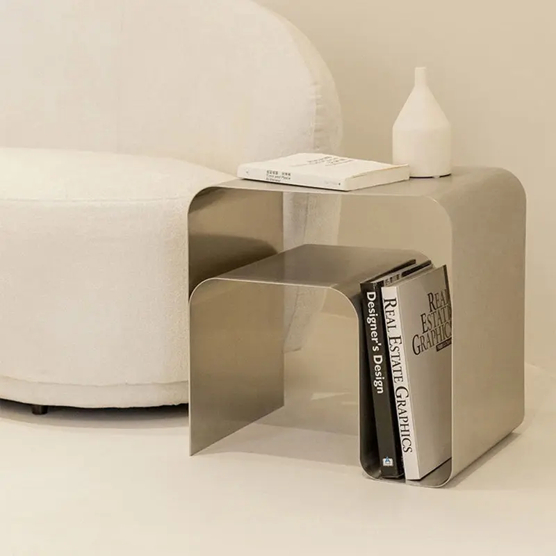 Modern Minimalist Square Arch Iron Side Table 2-Tier For Living Room