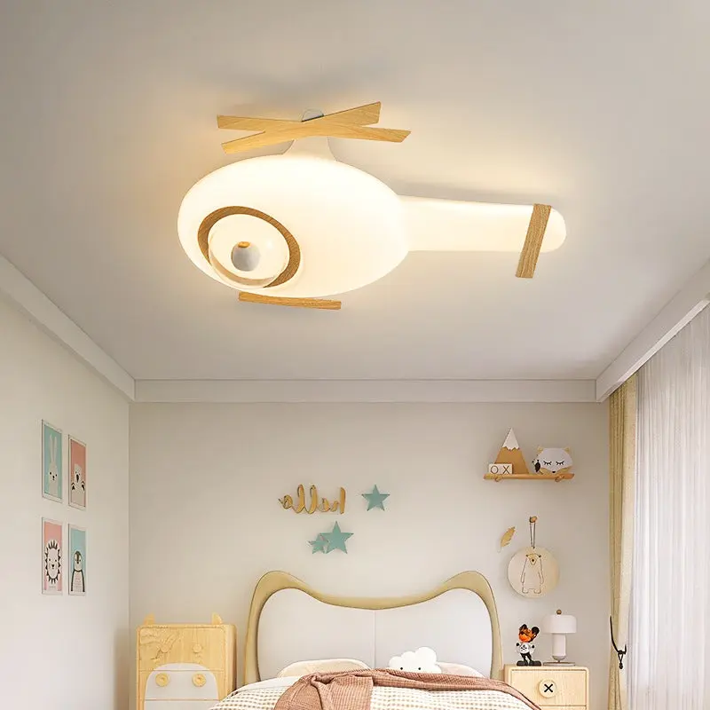 Contemporary Creative Kids Helicopter Iron Acrylic LED Flush Mount Ceiling Light For Bedroom