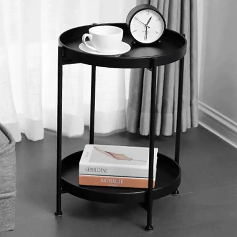 Modern Minimalist Round Iron End Table 2-Tier For Living Room