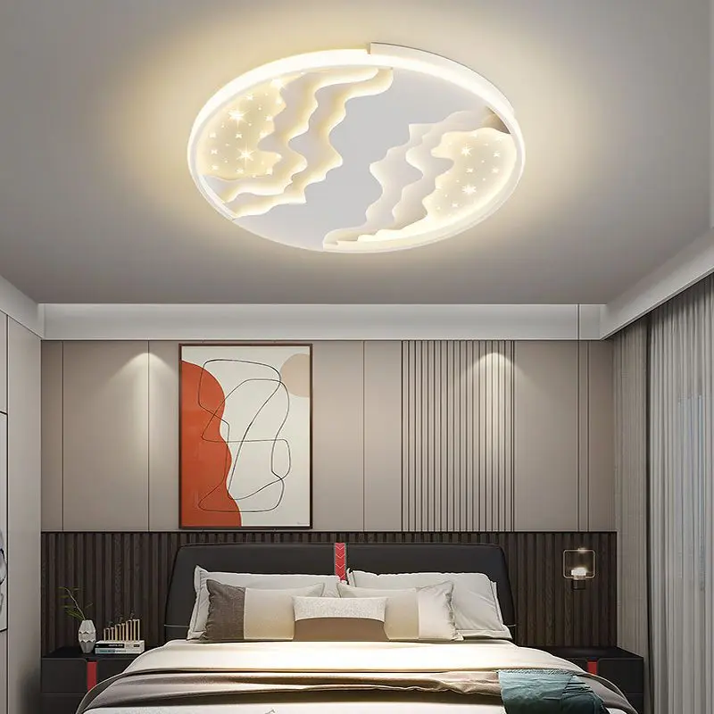 Modern Simplicity Starry Sky Round Iron Aluminum Acrylic LED Flush Mount Ceiling Light For Bedroom