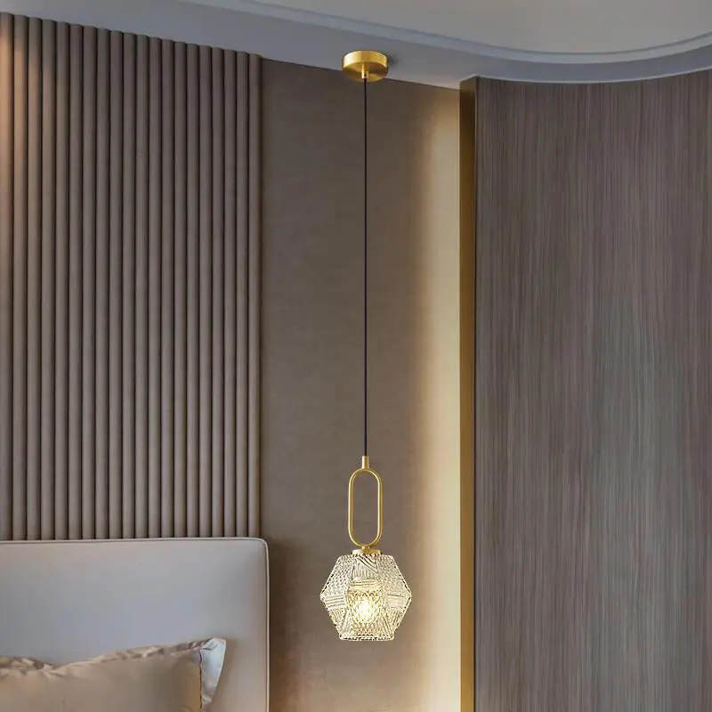 Traditional Vintage Rhombus Copper Glass 1-Light Pendant Light For Living Room