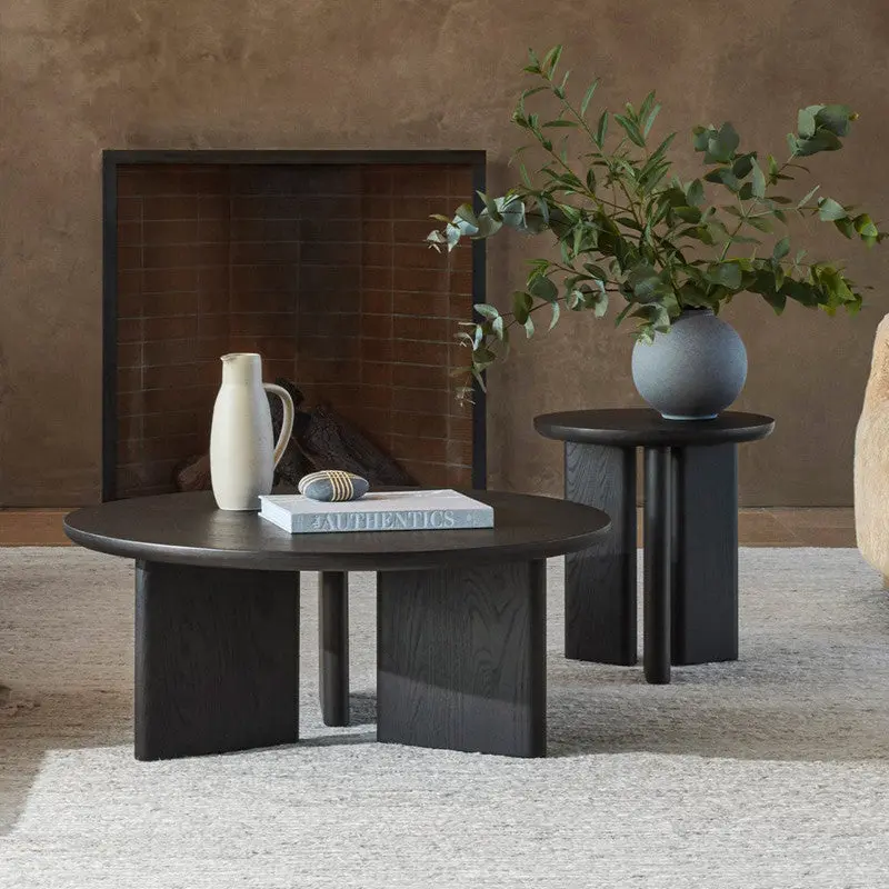 Modern Minimalist Round Square Solid Wood End Table 1-Tier For Living Room