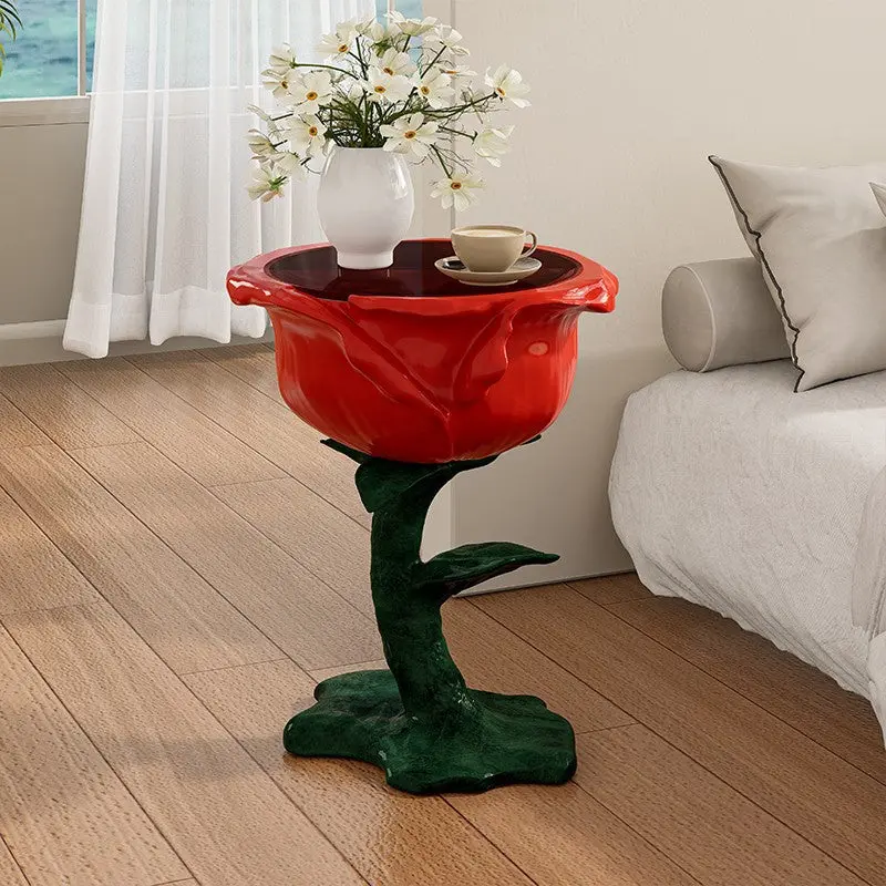 Traditional French FRP Glass Rose Round 1-Storage End Table For Living Room