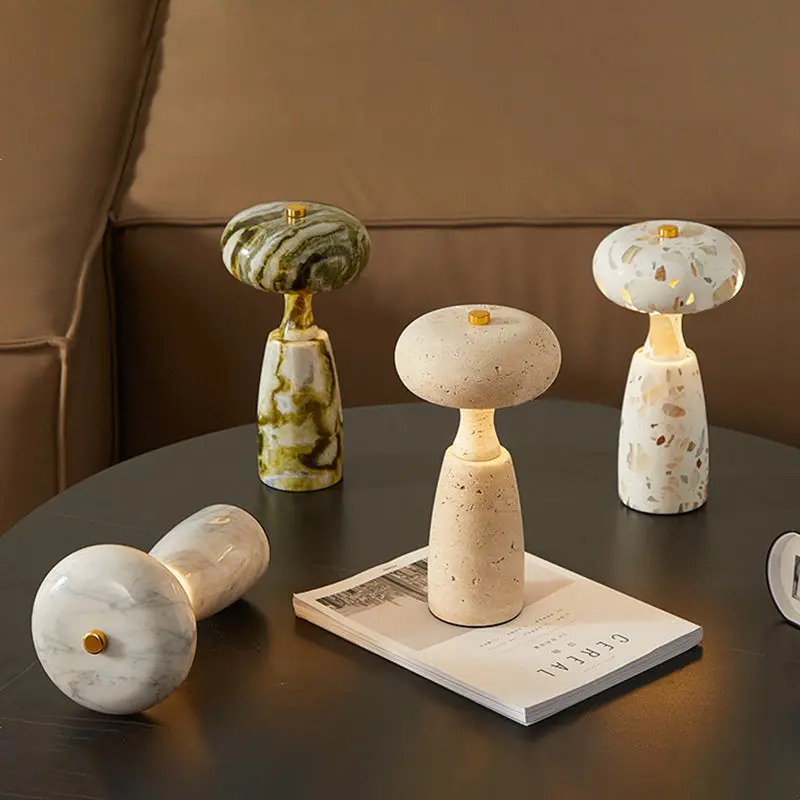 Traditional Japanese Rechargeable Marble Pattern Acrylic Column LED Table Lamp For Bedside