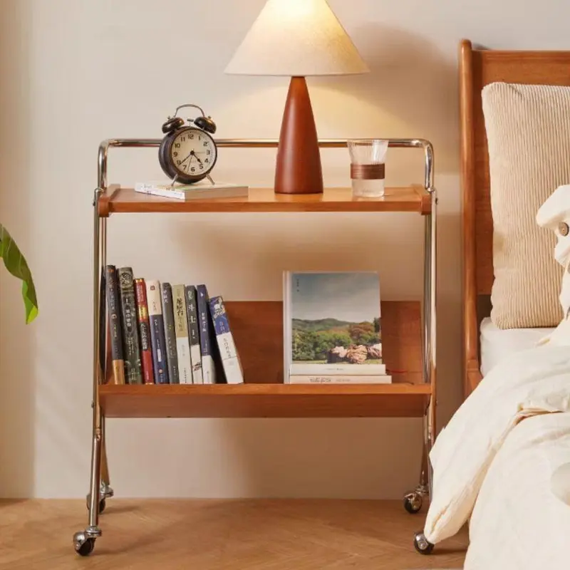 Modern Minimalist Removable Rectangular Plank Stainless Steel End Table 1-Tray 1-Shelf For Living Room