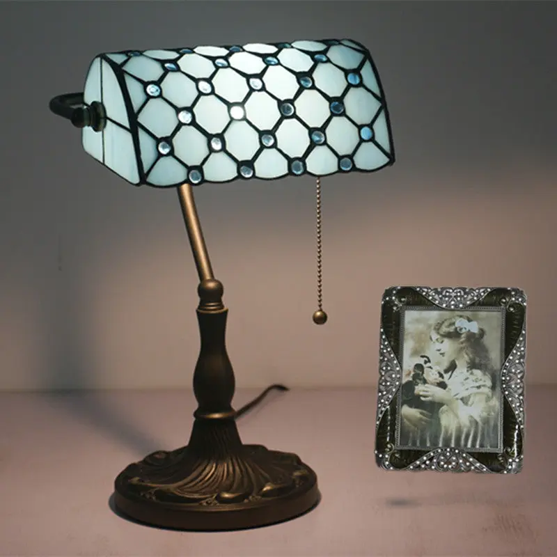 Traditional Tiffany Rectangle Half Cylinder Zinc Stained Glass 1-Light Table Lamp For Bedroom