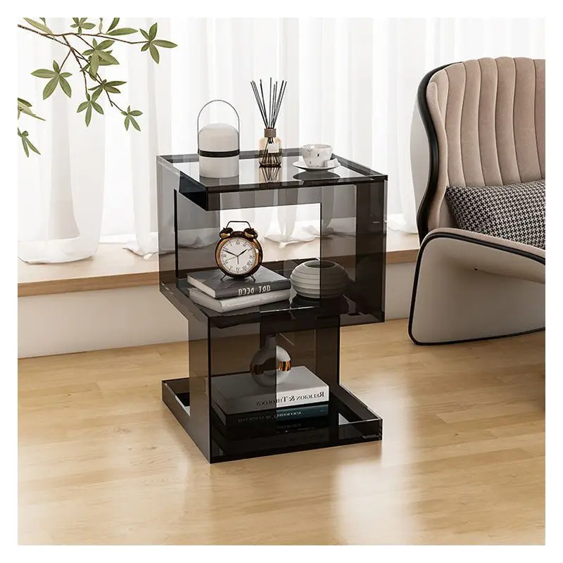 Modern Minimalist Square Acrylic Side Table 3-Tier For Living Room