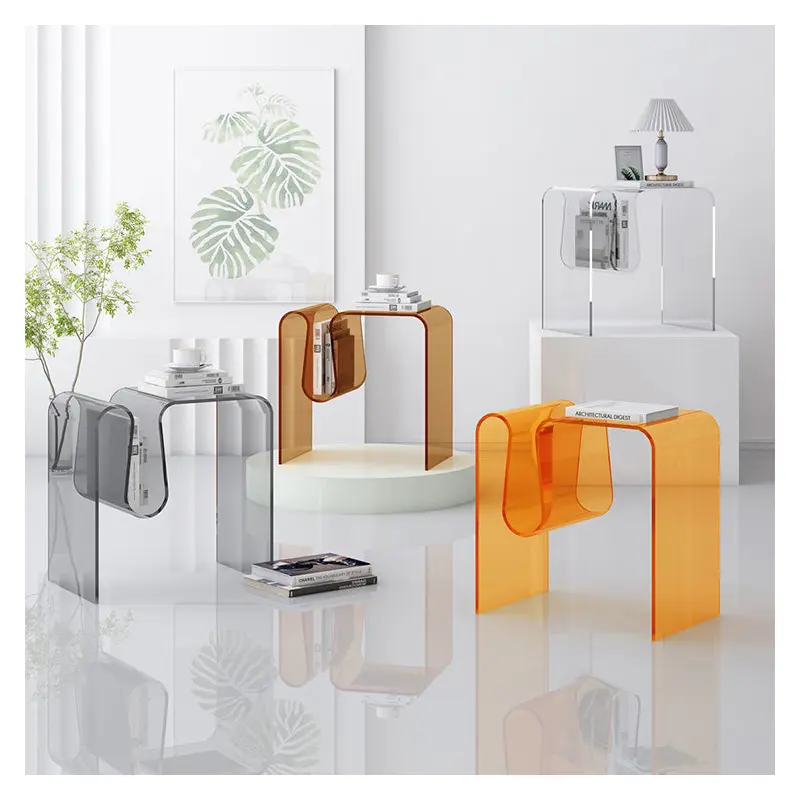 Modern Art Deco Geometry Transparent Full Acrylic Side Table 1 - Tier For Living Room