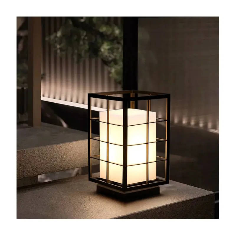 Modern Minimalist Stainless Steel Rectangular Frame Acrylic LED Post Head Light Outdoor Light For Garden