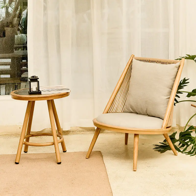 Traditional Rustic Round Rectangular Aluminum Rattan Fabric Accent Chair Backrest For Living Room