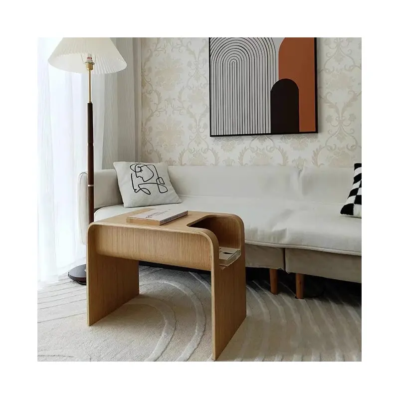 Modern Minimalist Rectangular Solid Wood Side Table 1-Storage For Living Room