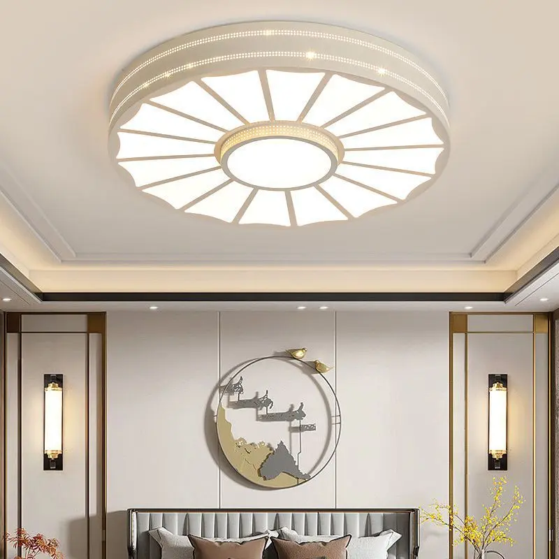 Traditional Chinese Round Iron Acrylic LED Flush Mount Ceiling Light For Bedroom