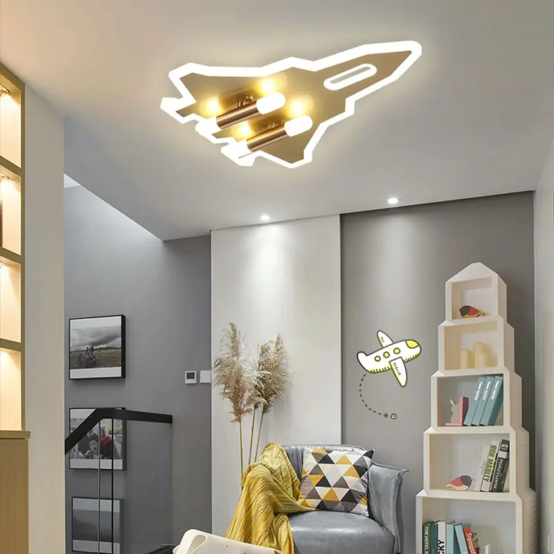 Contemporary Creative Plane Aluminum Iron Acrylic LED Kids Flush Mount Ceiling Light For Living Room