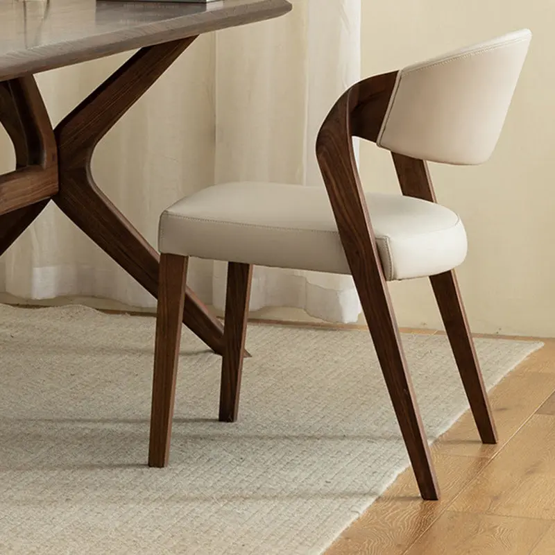 Contemporary Nordic Rectangular Wood Genuine Leather Chair Backrest Armless For Living Room