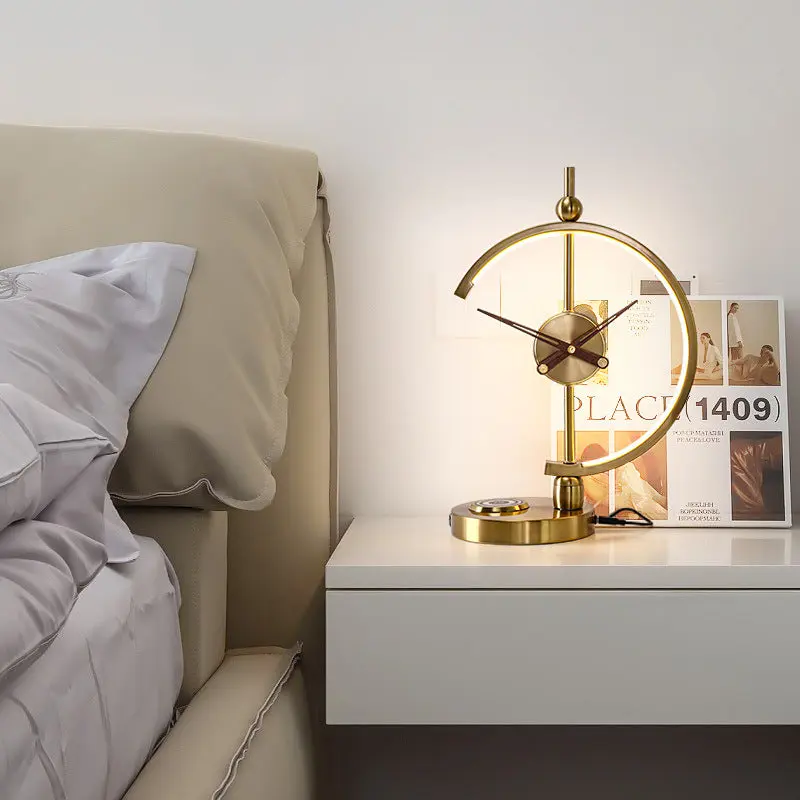 Traditional Vintage Clock Aluminum Plastic LED Table Lamp For Living Room