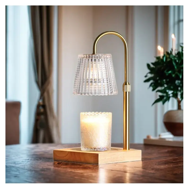 Traditional Vintage Square Distressed Curved Glass Wood Iron 1-Light Melting Wax Table Lamp For Living Room