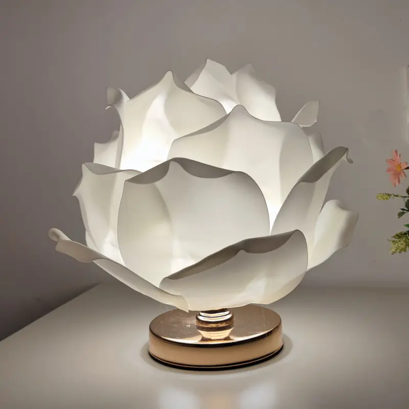 Contemporary Creative Lotus Flower Fabric Hardware 1-Light Table Lamp For Bedroom