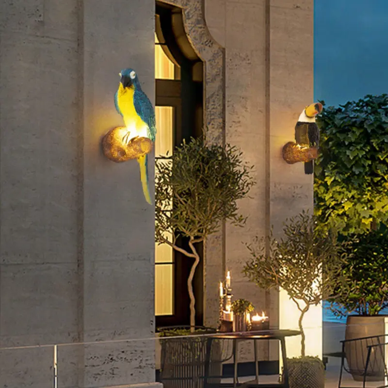 Contemporary Creative Resin Imitation Animal Toucan Owl Waterproof LED Wall Sconce Lamp For Outdoor Patio