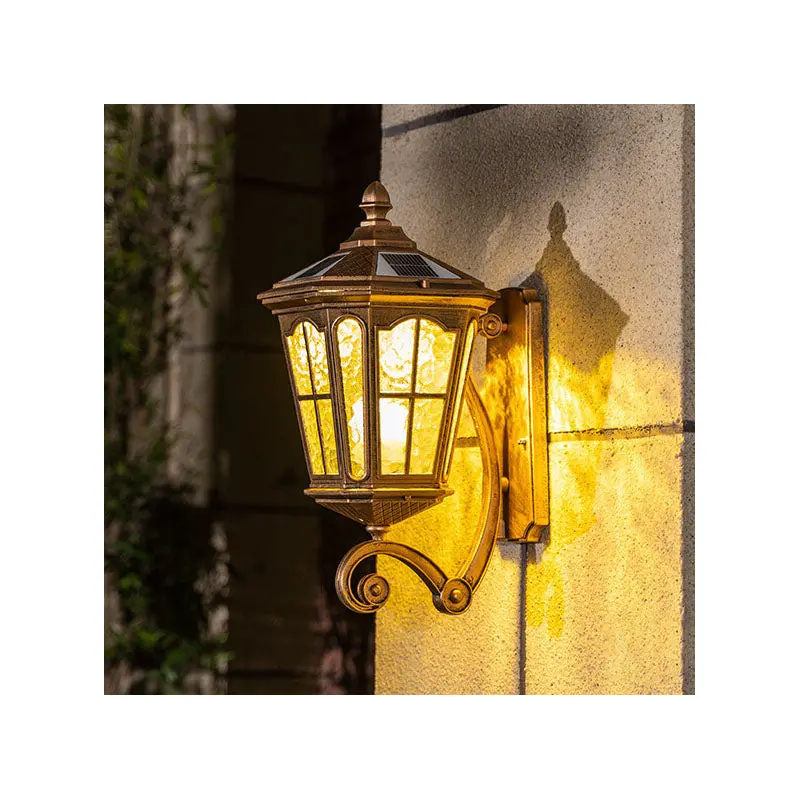 European Solar Outdoor Lantern Aluminum Glass Waterproof 1-Light Wall Sconce Lamp