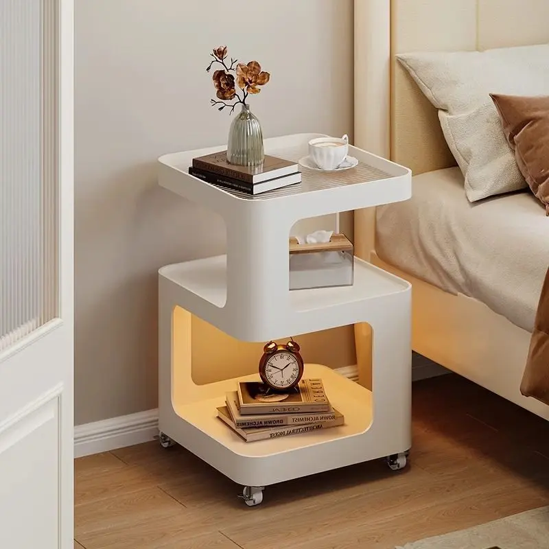 Modern Minimalist Removable Square Rectangular Iron Glass Side Table 3-Tier For Living Room