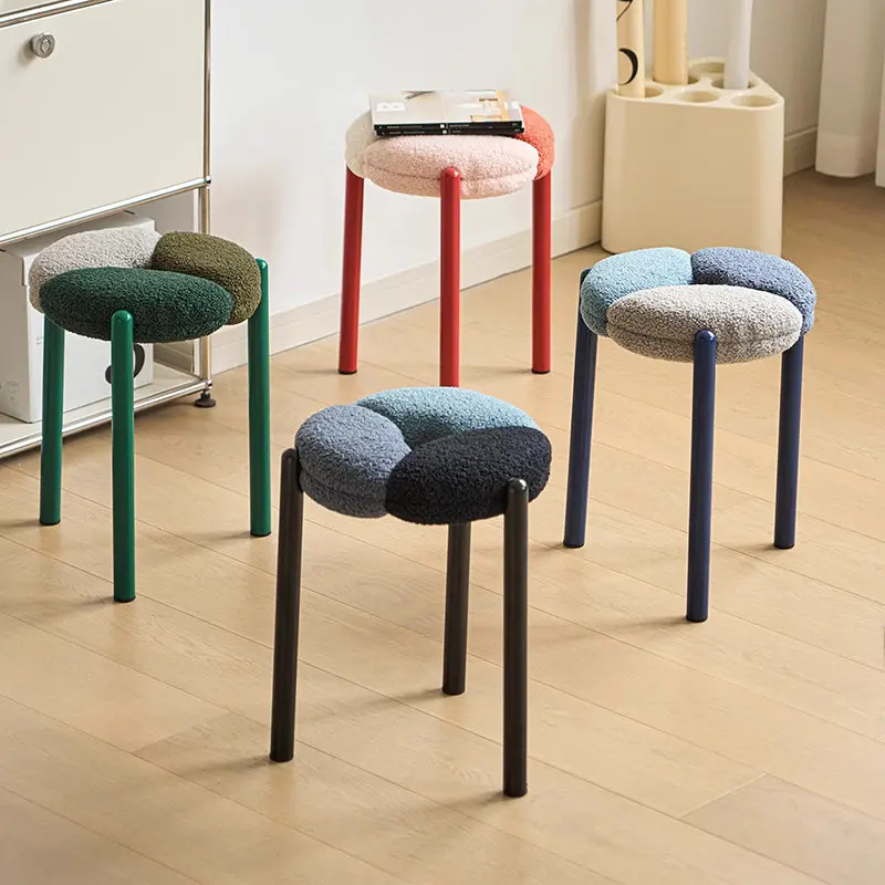 Modern Minimalist Round Metal Teddy Velvet Chair For Living Room