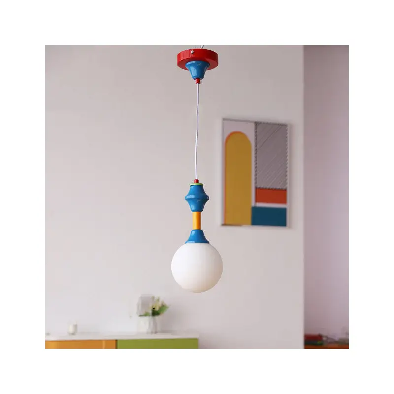 Traditional Vintage Prismatic Magic Bean Round Glass Iron 1-Light Pendant Light For Living Room