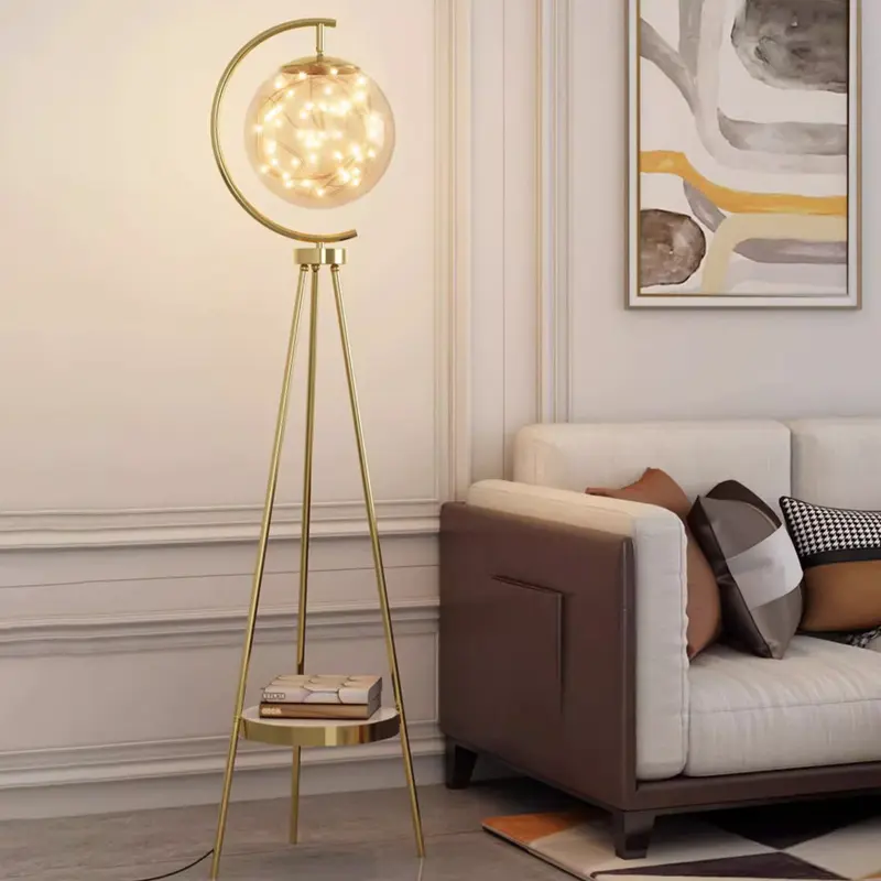 Contemporary Creative Spherical Glass Metal LED Standing Floor Lamp For Living Room