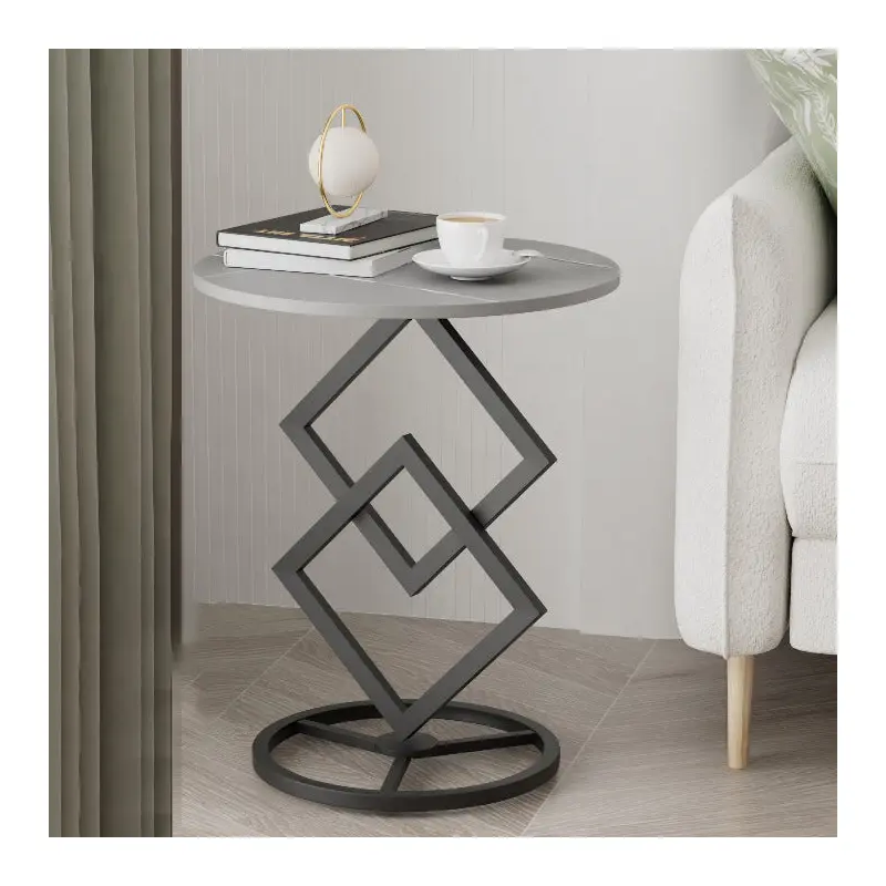 Modern Transitional Round Iron Rock Slab End Table 1-Tier For Living Room