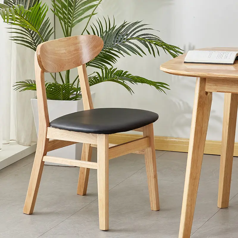 Contemporary Nordic Square Wood Faux Leather Chair Backrest Armless For Dining Room
