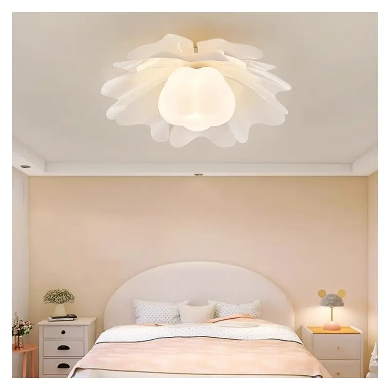 Contemporary Creative Flower Pumpkin Shape Hardware Frame Acrylic Shade 1-Light Flush Mount Ceiling Light For Living Room
