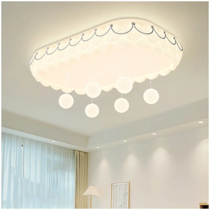 Traditional French PE Iron Round Square Rectangular Shell Hanging Ball LED Flush Mount Ceiling Light For Bedroom
