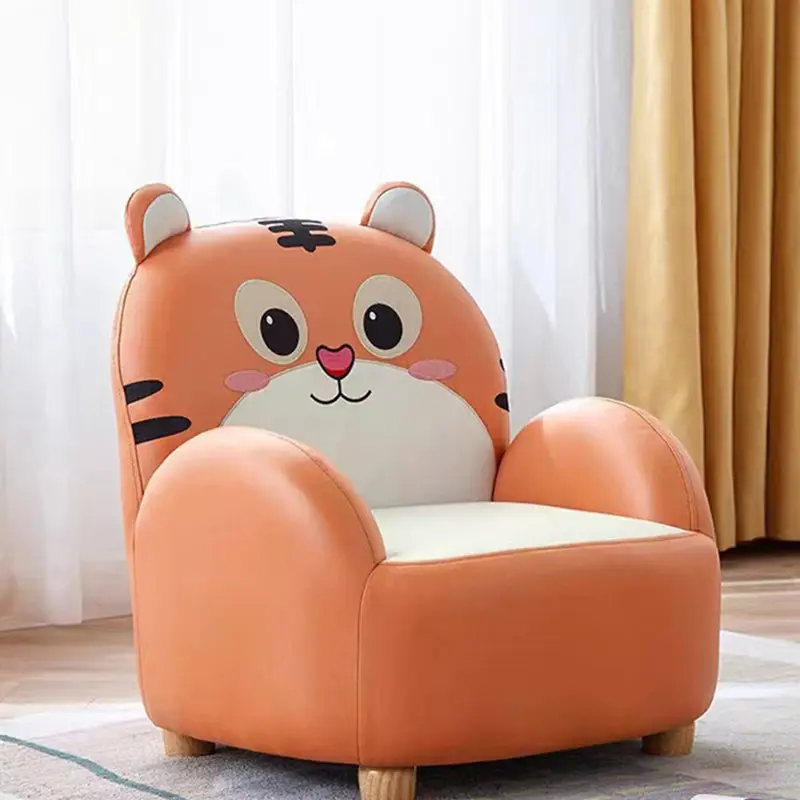 Contemporary Creative Cartoon Animal Tiger Fabric Solid Wood Children Accent Chair Backrest For Living Room