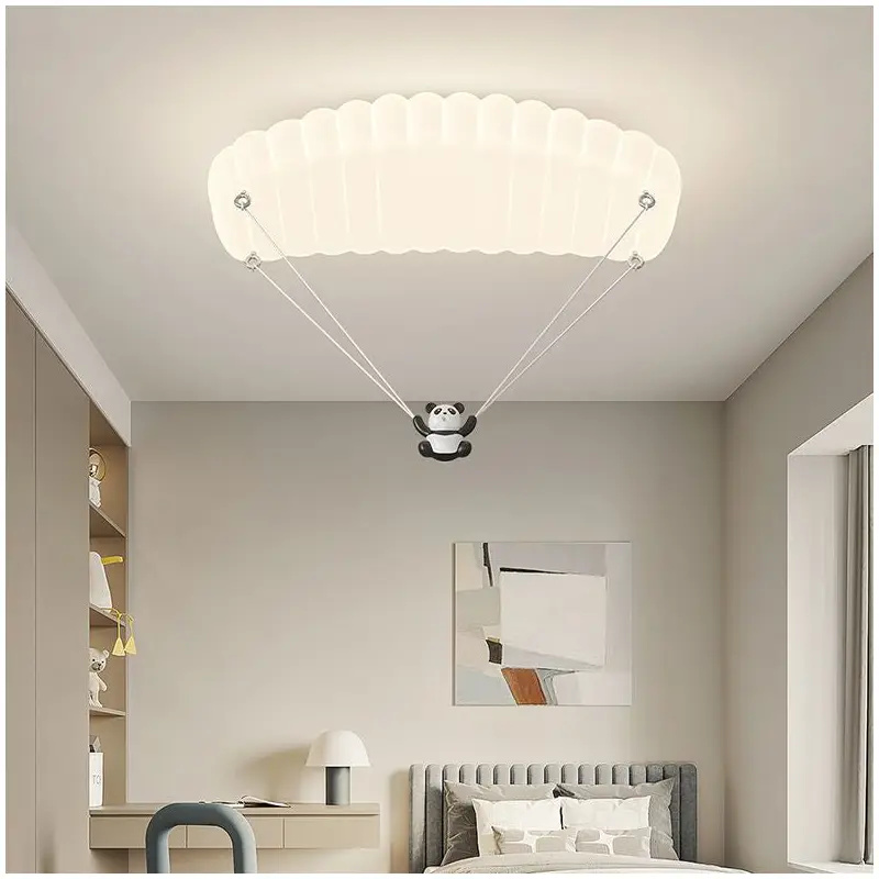 Contemporary Creative Cartoon Panda Parachute PE Iron LED Flush Mount Ceiling Light For Bedroom