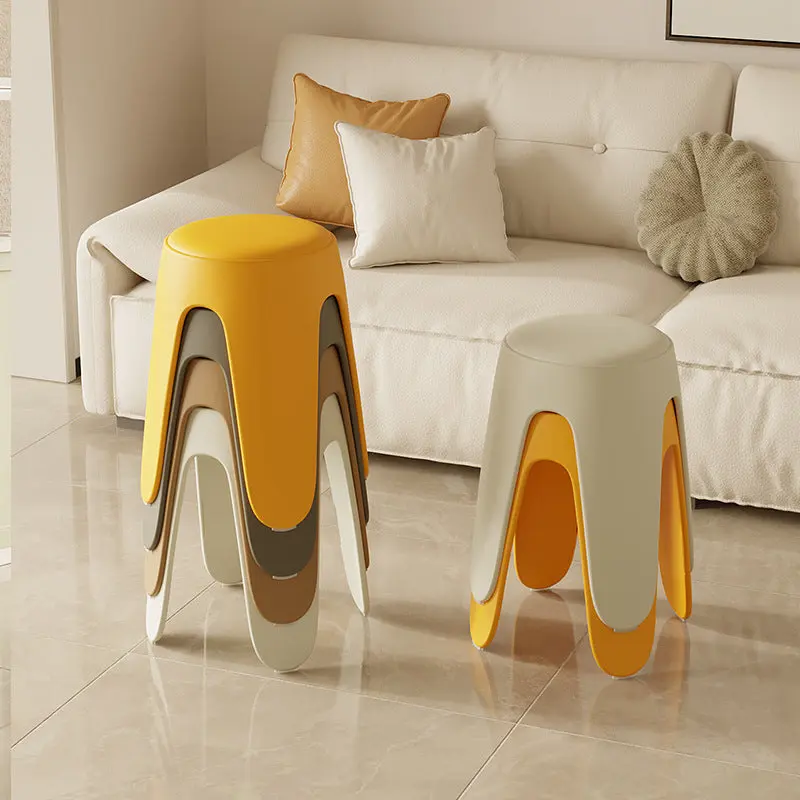 Contemporary Scandinavian Round PU Leather Upholstered Plastic Stackable Chair For Bedroom