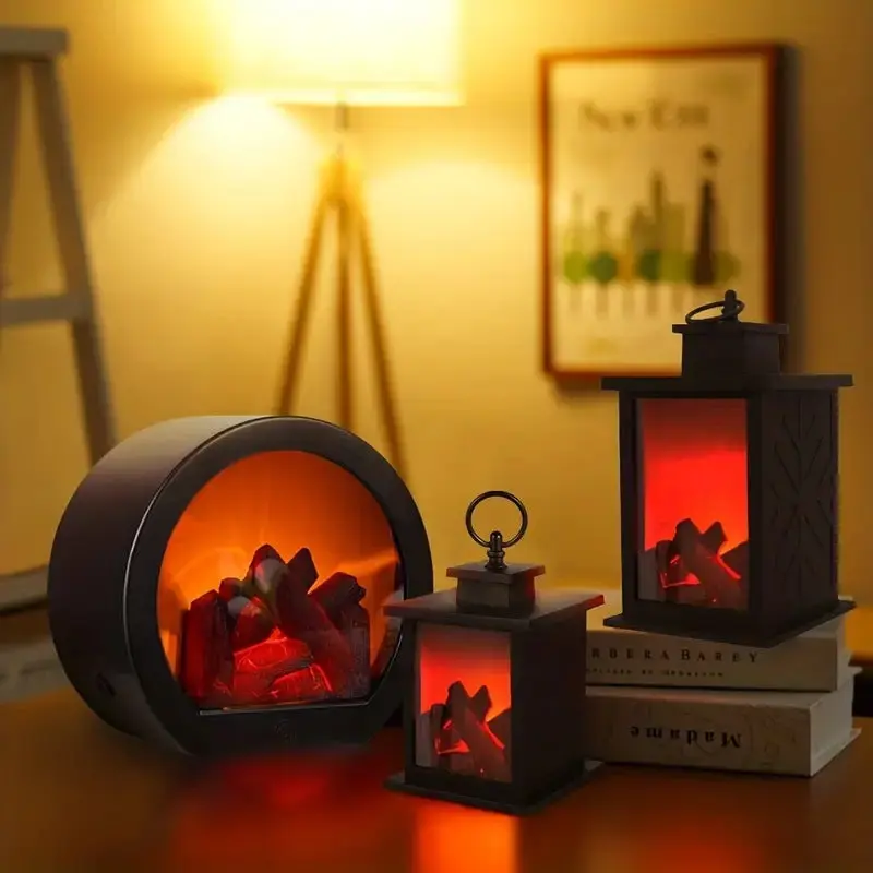 Contemporary Creative ABS Simulated Flame Fireplace LED Table Lamp For Study