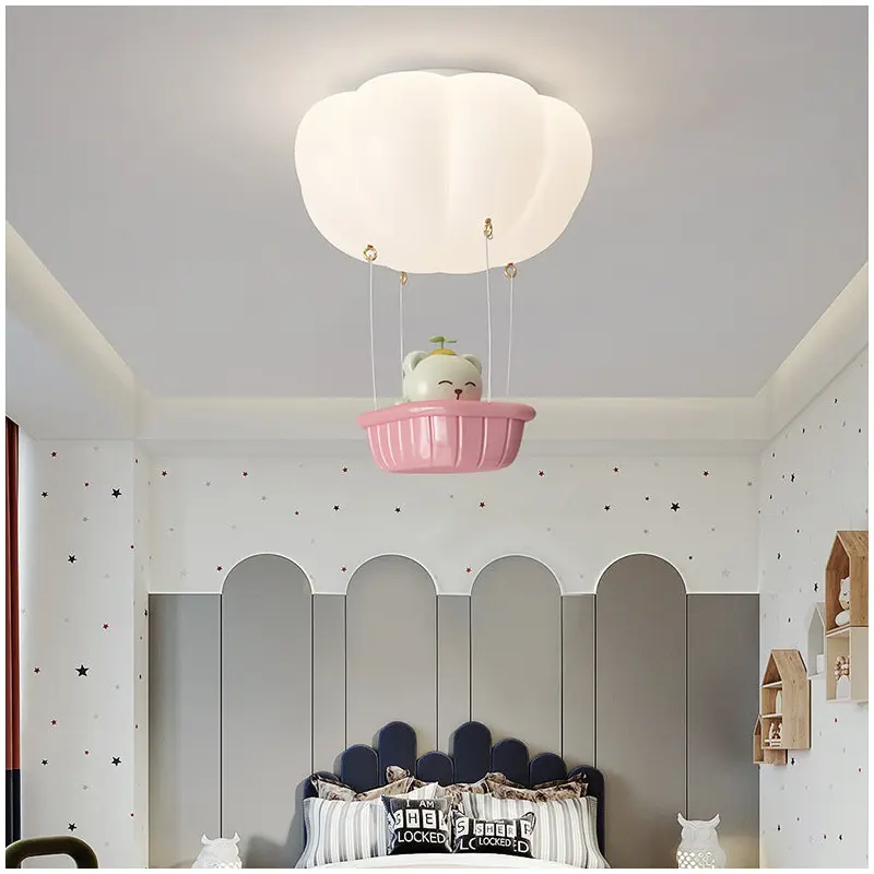 Contemporary Creative Iron PE Cartoon Bear LED Flush Mount Ceiling Light For Bedroom