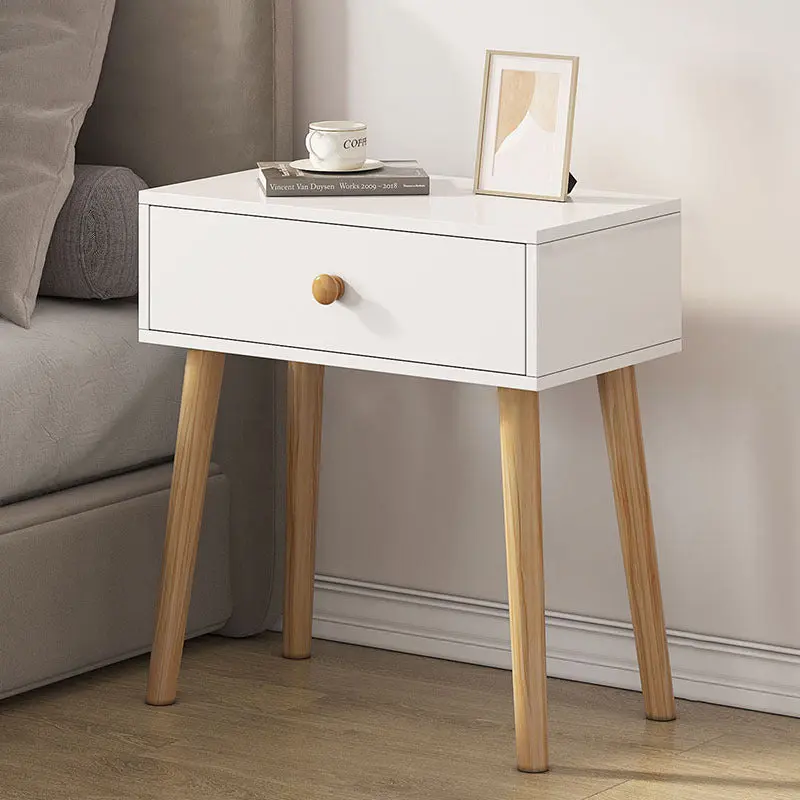 Contemporary Simplicity Rectangle Density Board Solid Wood Side Table 1 - Drawer For Bedroom