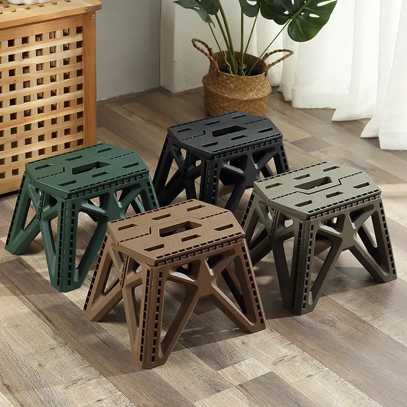 Modern Simplicity Trapezoid Portable Foldable Full PP Low Stool Backless Armless For Living Room