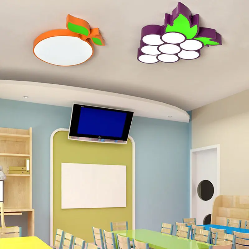 Contemporary Creative Cartoon Kids Fruit Shape Hardware Acrylic LED Flush Mount Ceiling Light For Bedroom
