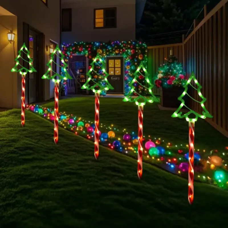 Contemporary Creative Solar Waterproof Christmas Tree Shape Plastic LED Outdoor Light For Patio