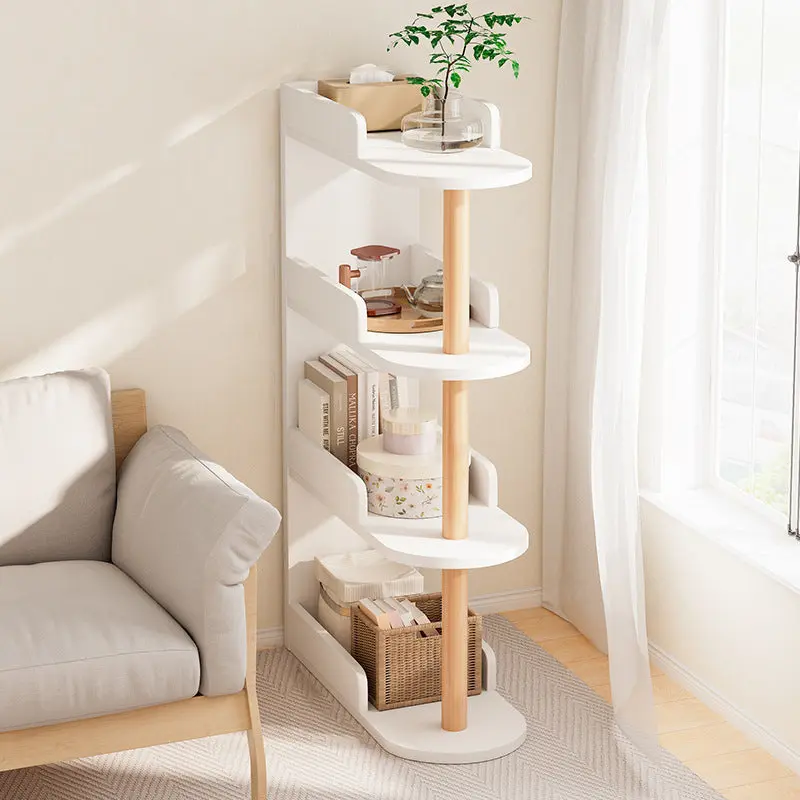 Modern Minimalist MDF Pine Wood Oval Side Table Storage Rack 3/4 Tier For Living Room