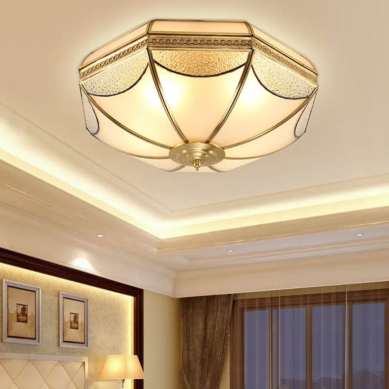 Traditional Luxury Octagon Copper Glass 3/4/6 Light Flush Mount Ceiling Light For Living Room