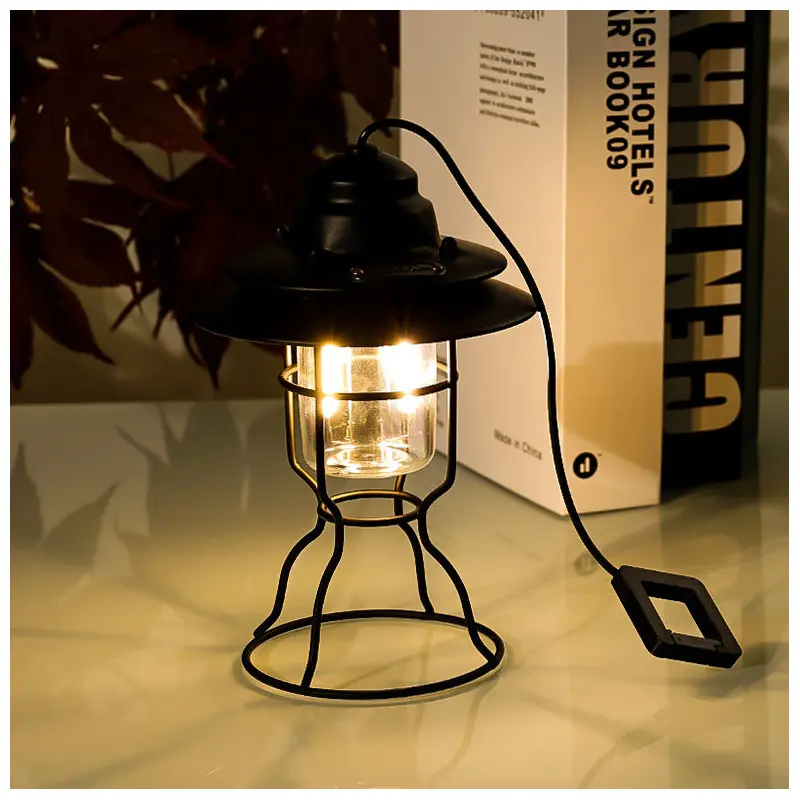 Contemporary Retro Waterproof Rechargeable Iron ABS PC Lantern Camping Portable LED Outdoor Light For Outdoor Patio