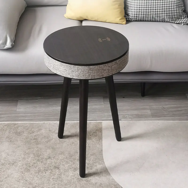 Modern Minimalist Round Bluetooth Audio Wood End Table For Living Room