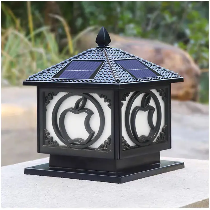 Traditional Chinese Solar Waterproof Aluminum Acrylic Square Pointed Apple LED Outdoor Light For Garden